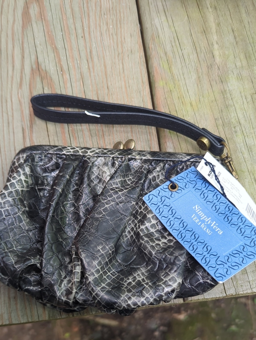Simply Vera Vera Wang Metallic Snake-Embossed Wristlet in Silver and Black